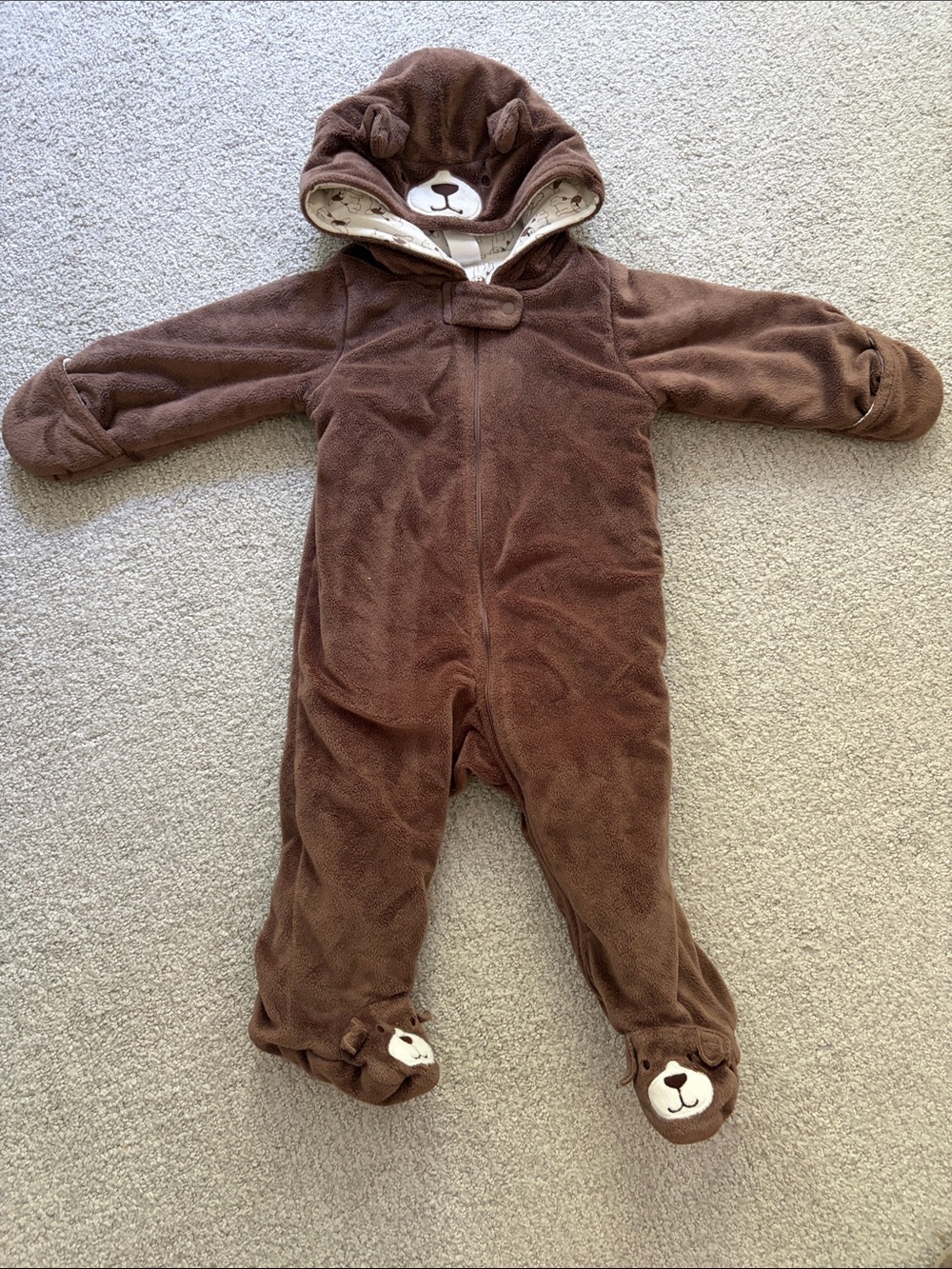 Carter's Brown Bear Plush Hooded Footed One-Piece